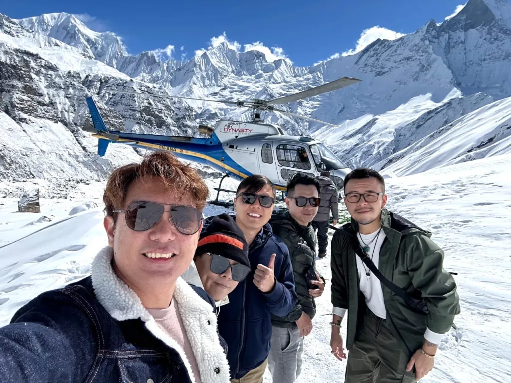 Photo clicked with 5 guest, Annapurna Base Camp Helicopter Tour during Spring organized by North Nepal Trek.